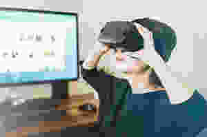 A woman using a VR headset