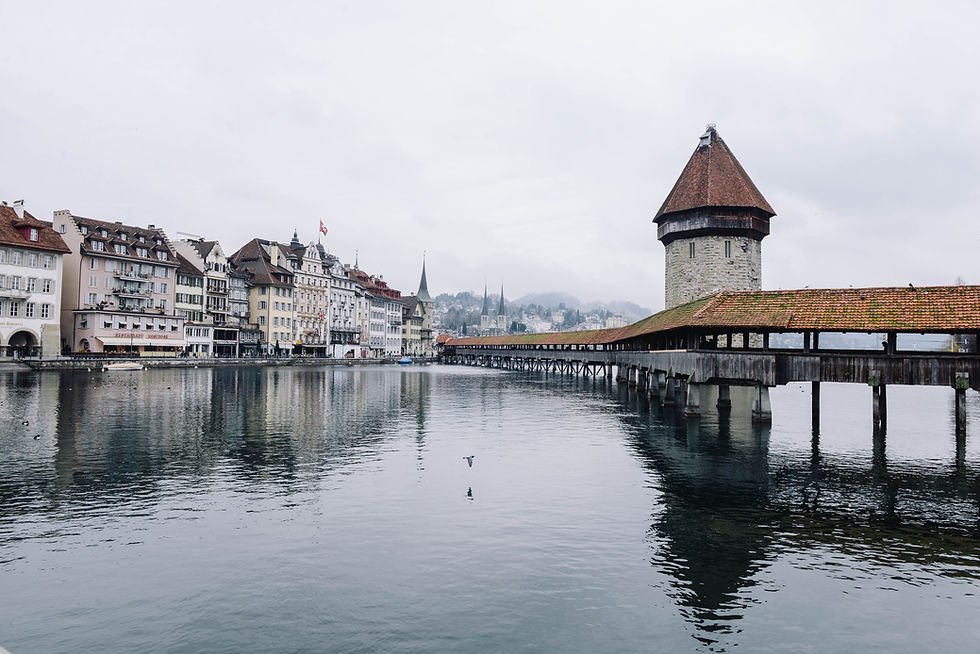 The Chapel Bridge and Water Tower in Lucerne, Switzerland