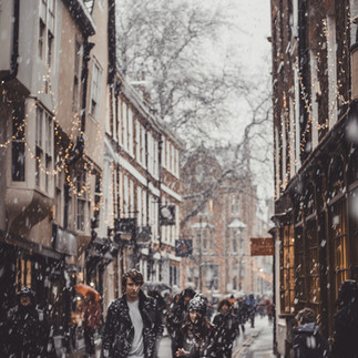 A snowy town at christmas