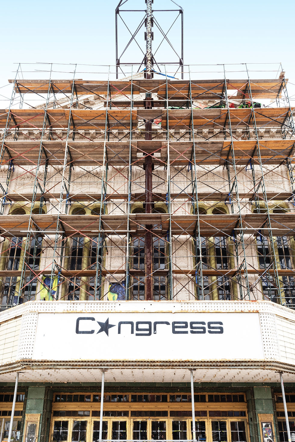 A Chicago building with scaffolding