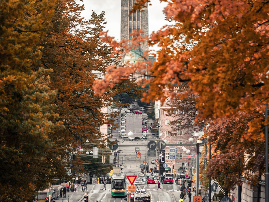 Helsinki city street autumn Finland urban travel
