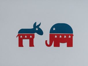 republican elephant and democrat donkey