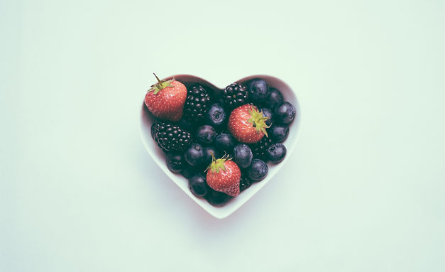 Berries in a love heart shaped bowl