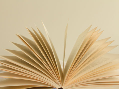 Open book with pages fanned out, symbolizing personal growth and the unfolding of one’s life story.