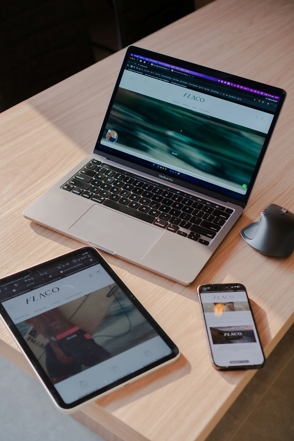 Responsive small-business website layouts shown across desktop and mobile screens.