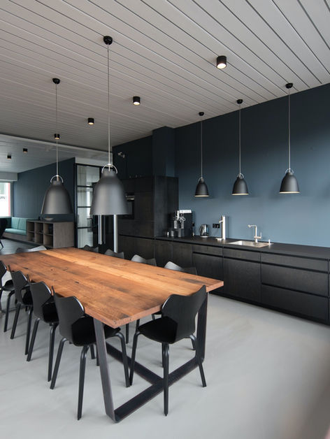 A commercial office with light fixtures