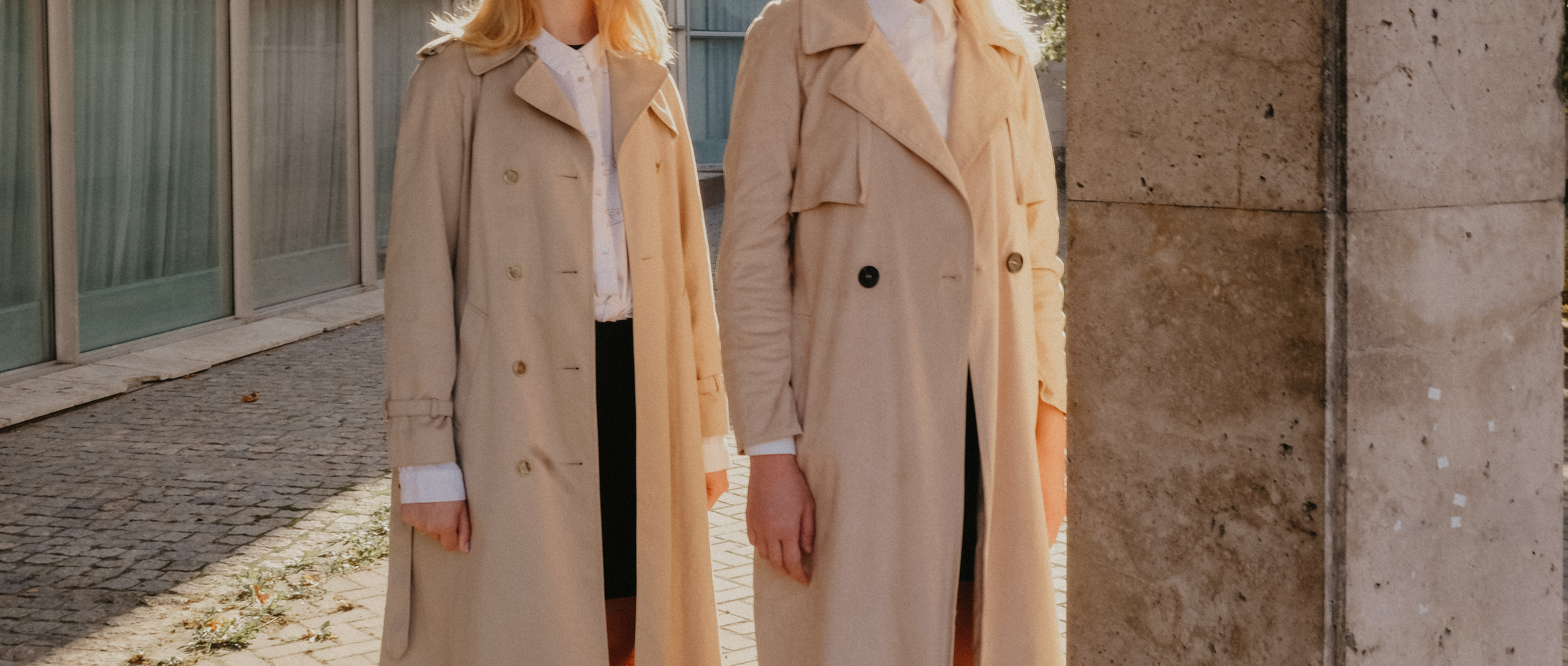 A plain beige trench coat