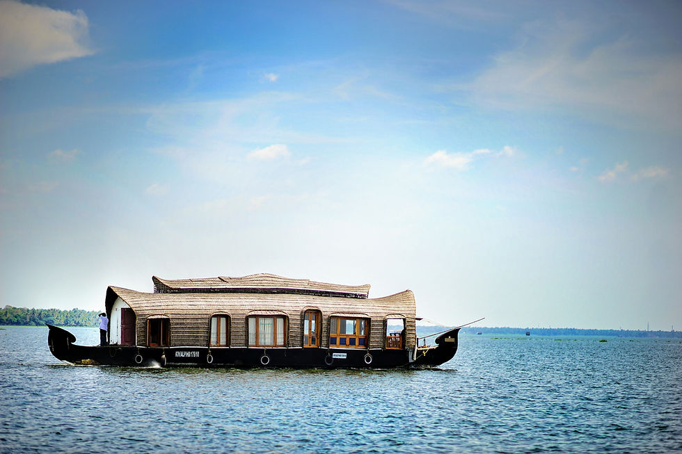 Boat on blue waters in Cochin, India