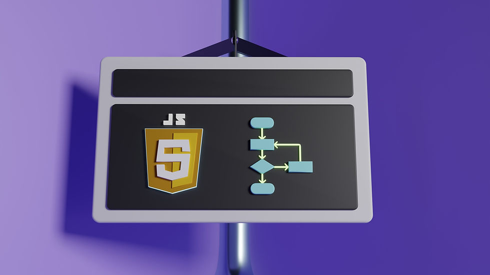 JavaScript logo with a flowchart