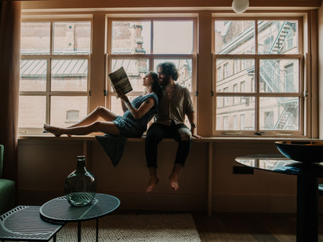 Couple intimacy in living room