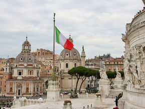 The Italian Flag waves proudly in the heart of Rome