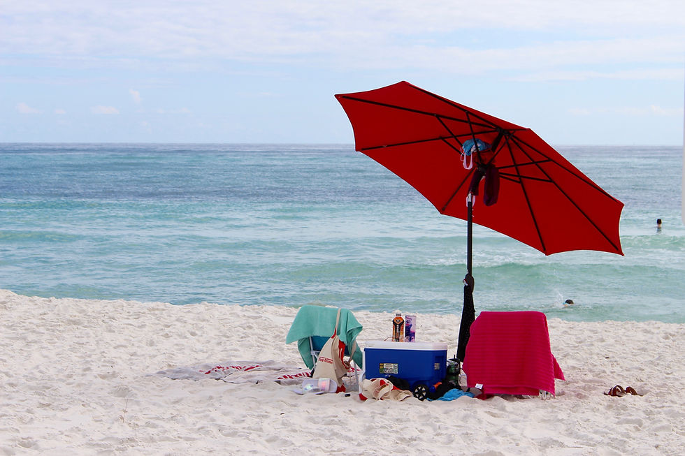 beach chairs and umbrella on beach