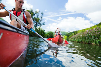 Two sets of canoes