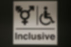 A door sign featuring three sections: male, female, and non-binary symbols on the left, an icon of a person in a wheelchair on the right, and beneath it, the word ‘Inclusive’.