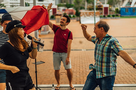 Image showing older man dancing with lady singing