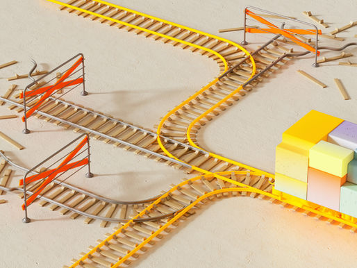 Symbolisches Bild für Delegieren als Führungskompetenz: Ein Güterzug auf funktionierender Strecke, während Nebenrouten blockiert sind – klare Führung und gezielte Verantwortungsteilung als Erfolgsfaktor.