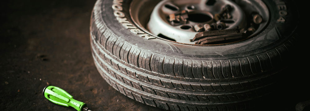 Spare tire on the ground