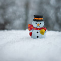 A small snowman in a snowy field