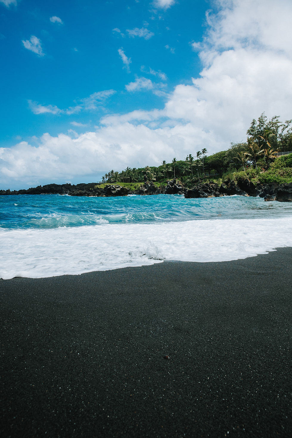 black sand beach in Maui