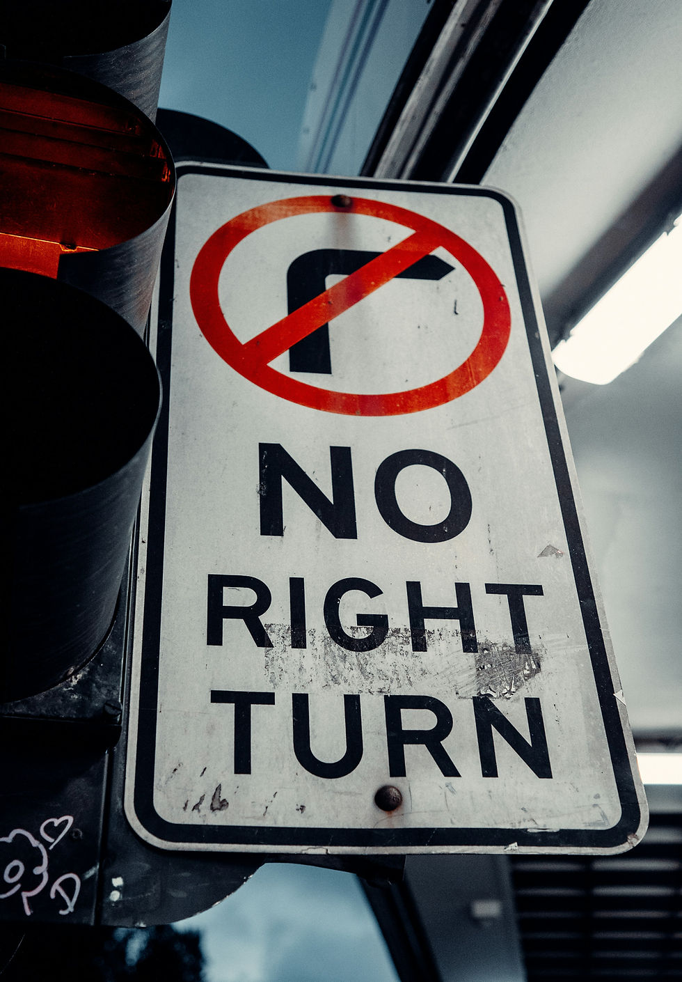 Sign board with no right turn