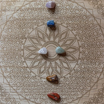 Chakra Yoga Stones placed in a chakra yoga symbol