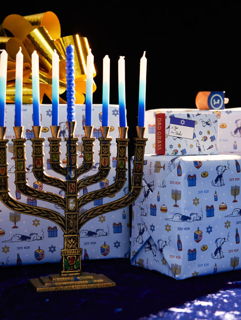 Hanukkah Menorah with Hanukkah Gifts