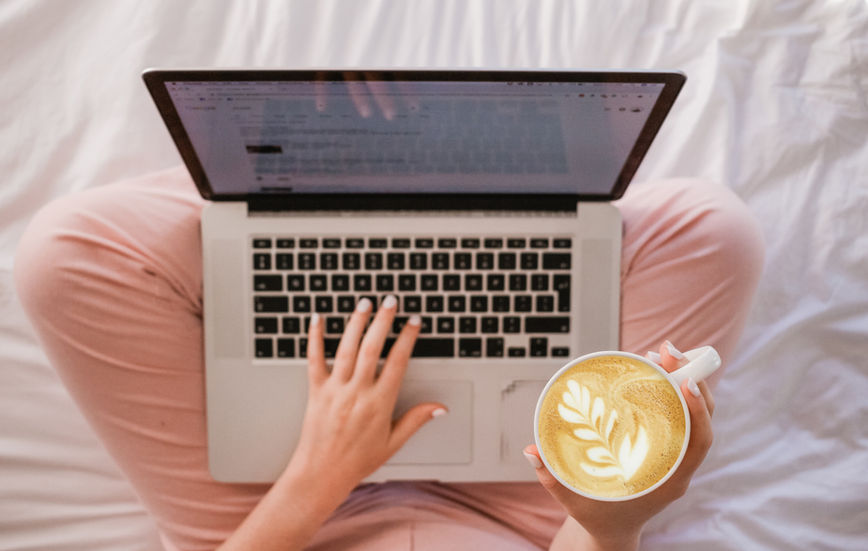 Girl with laptop and latte art
