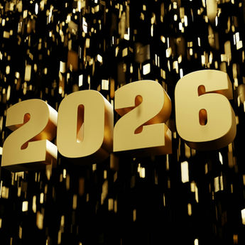 2026 against a shower of gold confetti on a black background.