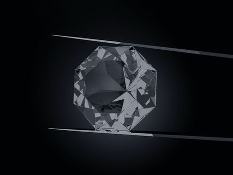 faceted diamond gemstone close-up with sharp cuts and reflective surface on dark background