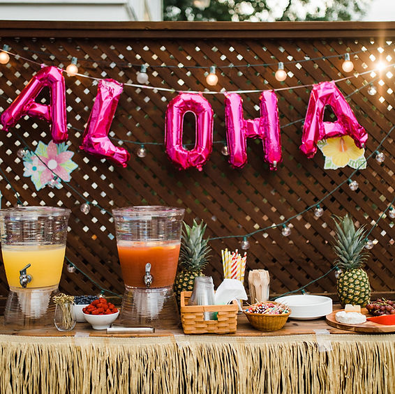 Aloha balloons tropical luau party decorations with pineapples and juice