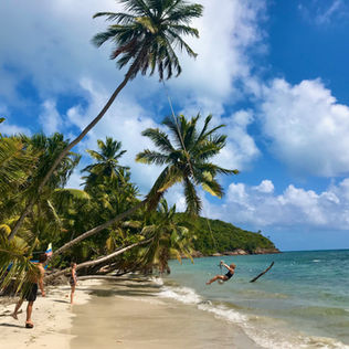 Plage tropicale en Colombie avec palmiers et mer turquoise