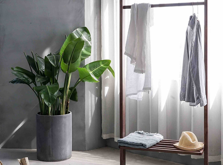Clean bedroom with hanging clothes