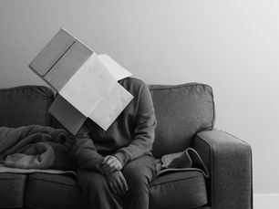 A person with a box on his head