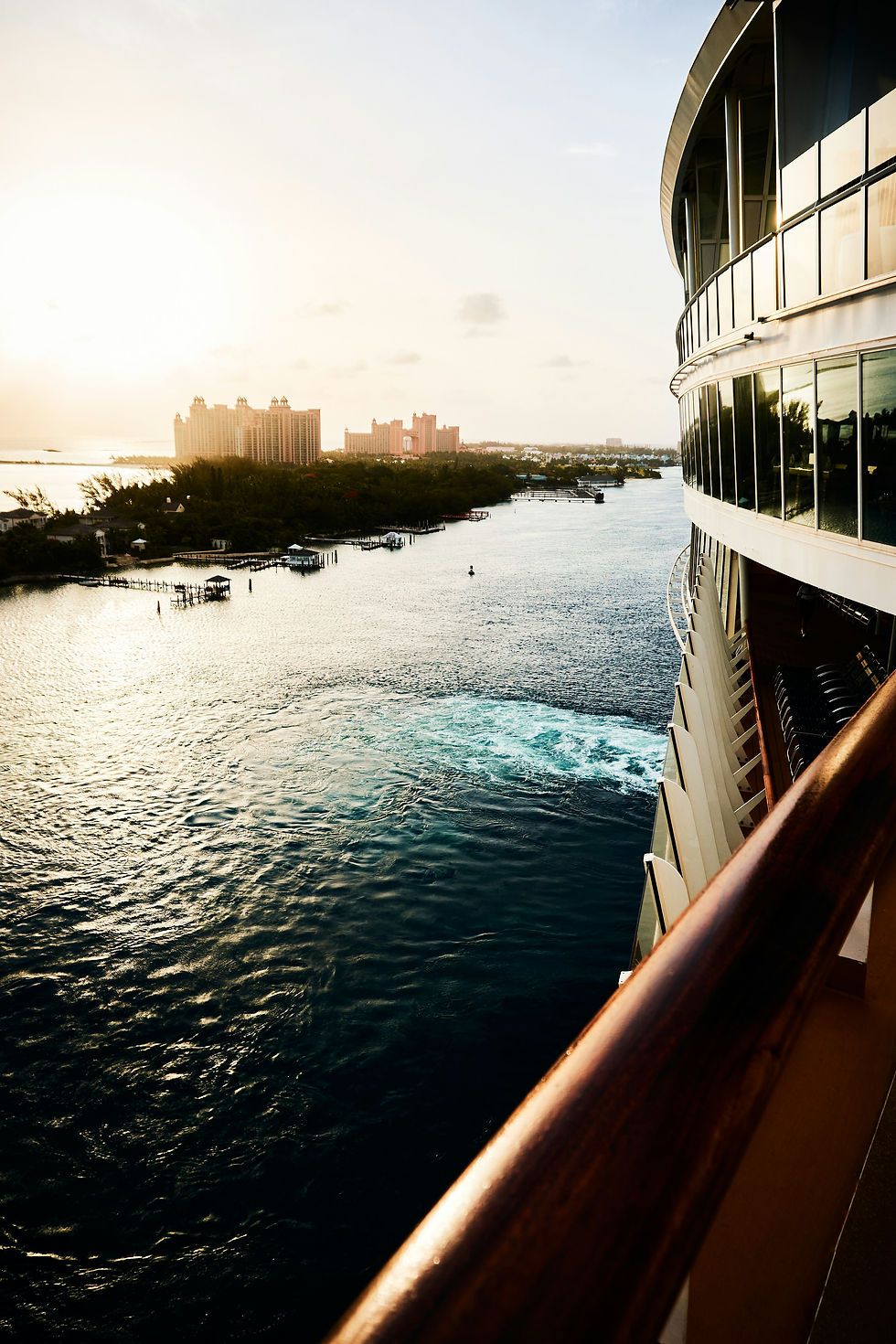 Looking back at the Bahamas when the ship is leaving port