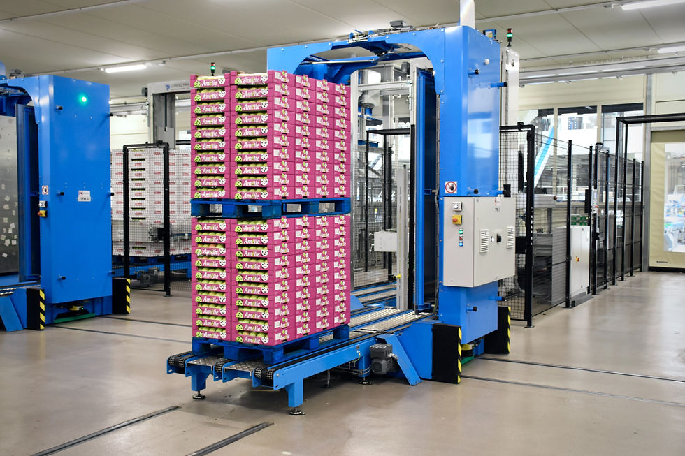 Stack of large pallets in a warehouse with esd flooring