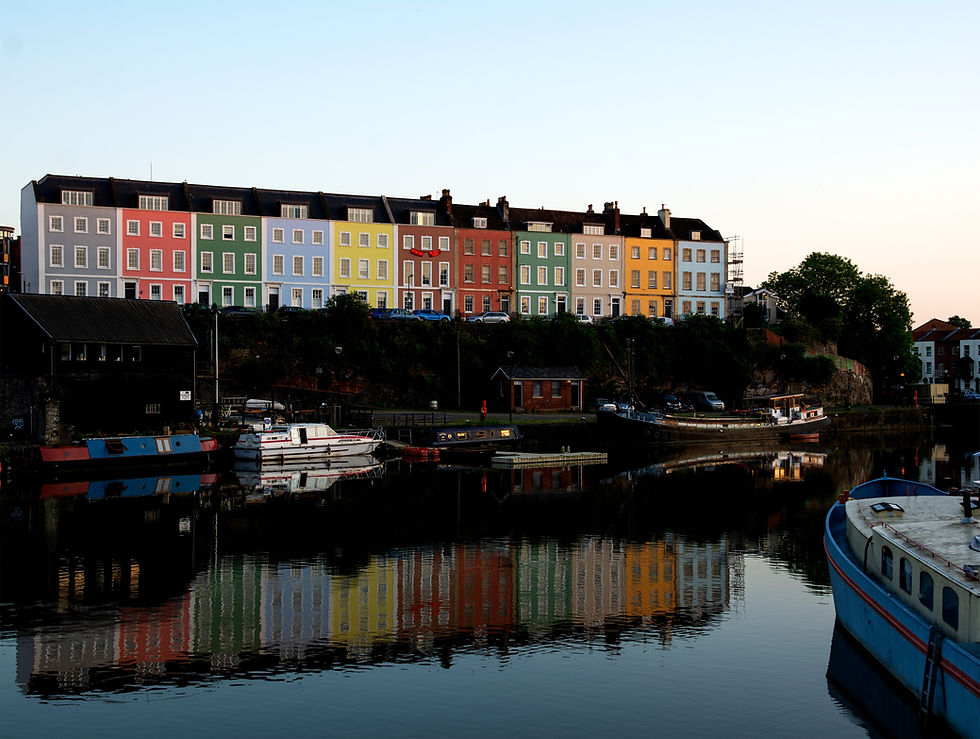 Colorful houses along the river in Bristol, UK