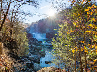 Distant view of Cumberland Falls in Corbin, Ky.