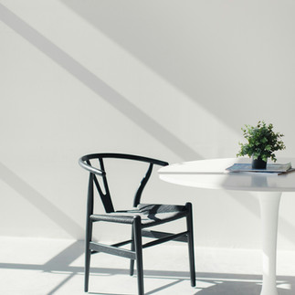 black and white chair and table