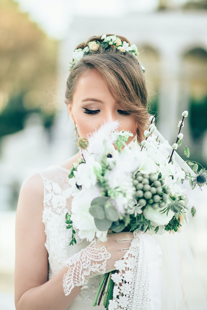 Bride in bridal gown at wedding after alterations