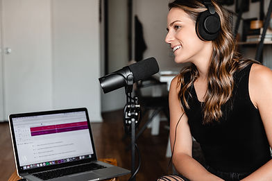 woman doing a podcast