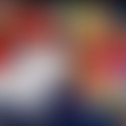 Colorful wrapped gifts with festive patterns, ribbons, and bows on star-patterned fabric. Christmas trees and reindeer motifs are visible.