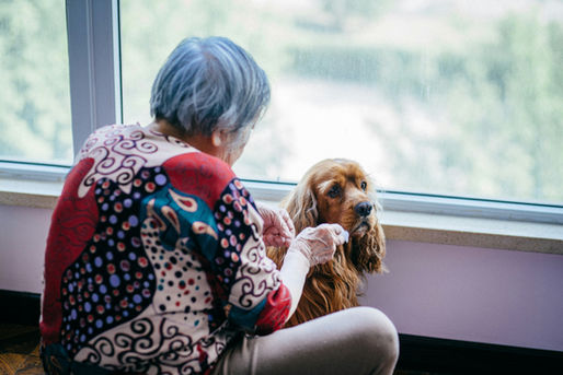 senior woman with dog