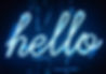 Blue neon sign that reads: Hello