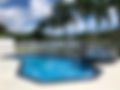Residential pool with white picket fence and palms