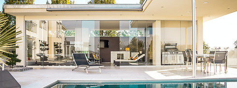 Image of California home exterior with backyard pool