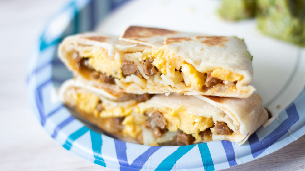 Freezer-friendly breakfast burritos with eggs, black beans, and roasted potatoes