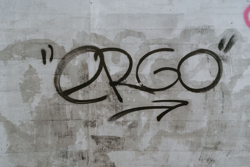 The word "ERGO" written on a wall
