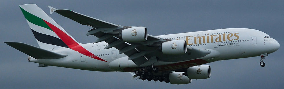Emirates A380 with its landing gear down