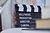 Film clapperboard with Hollywood text