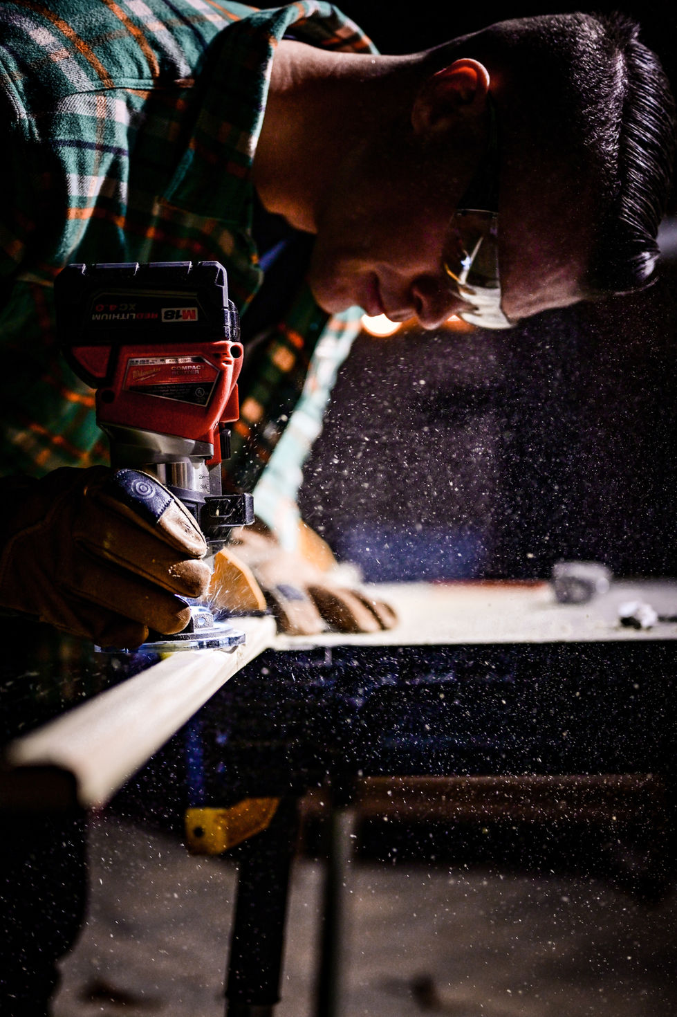 woodworking using a miter saw
